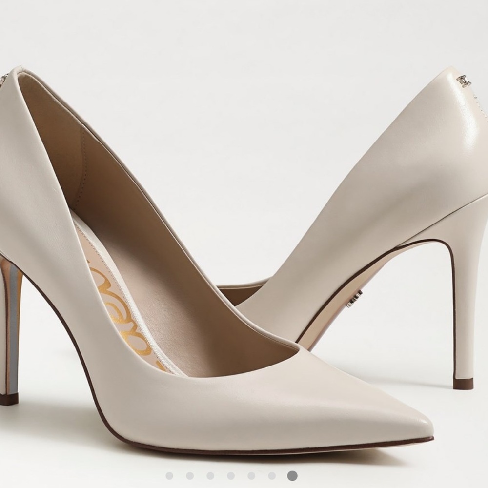 Brand New Sam Edelman Pointed Toe Leather Pumps in Light Beige - Picture 6 of 8